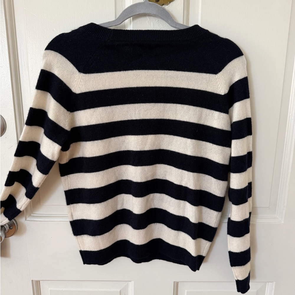 Joie Black and Cream Striped Crew Neck Sweater